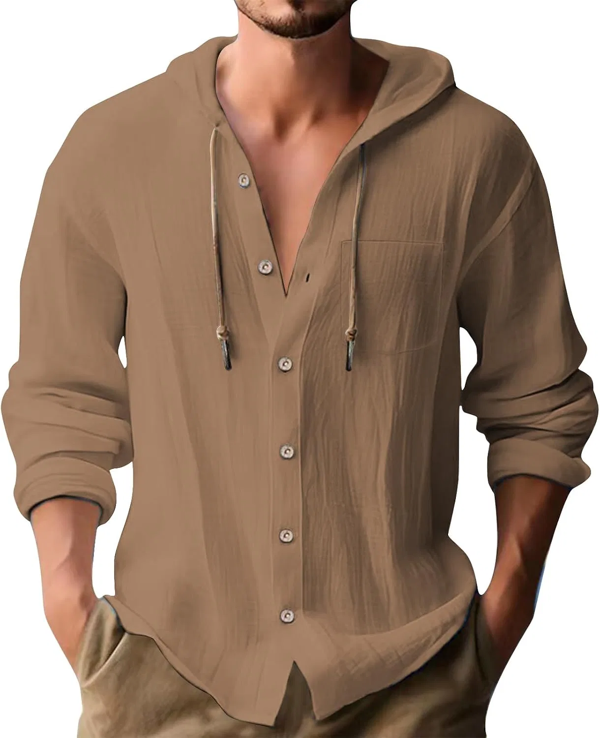 Мужская льняная футболка с капюшоном Cotton Linen, Dark Brown