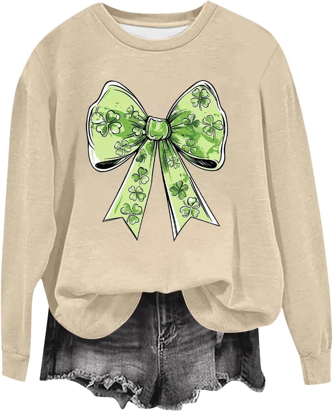 Женский свитшот с принтом клевера Lucky Clover Print, бежевый