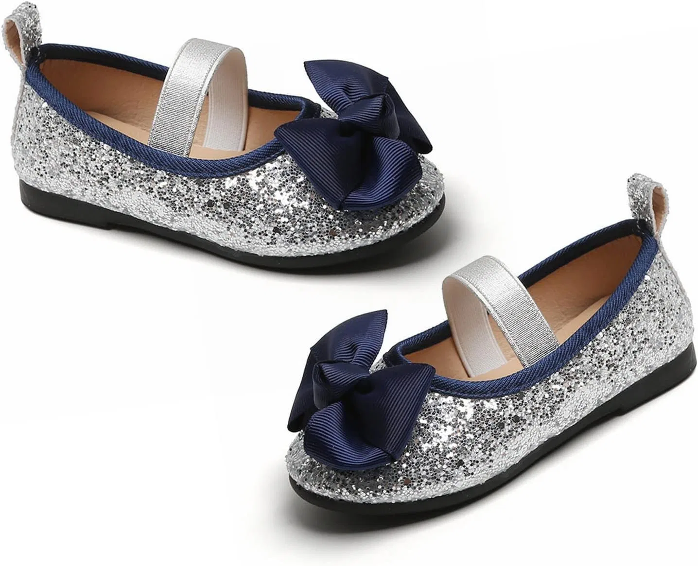 Детские туфли для девочек с блестками и бантом, модель Sparkling Bowkont, бренд, Silver