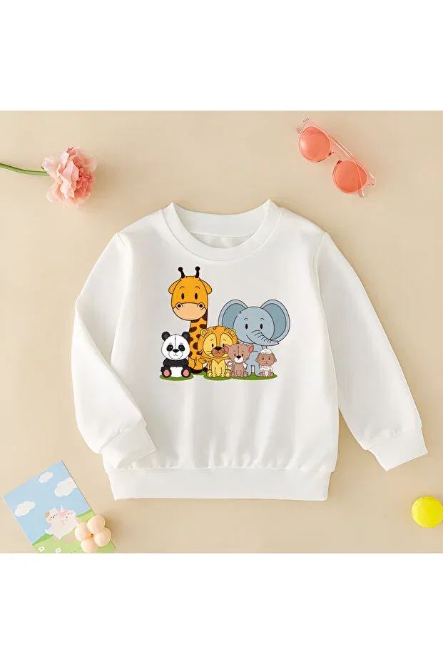 Детские свитшот для мальчиков с принтом Cute Animals Team Cda, White