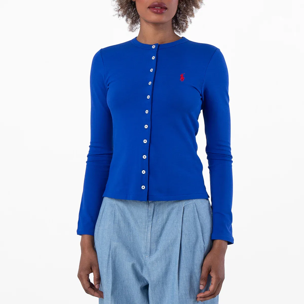 Кардиган Polo Ralph Lauren из хлопковой сетки с изображением пони, Blue Saturn