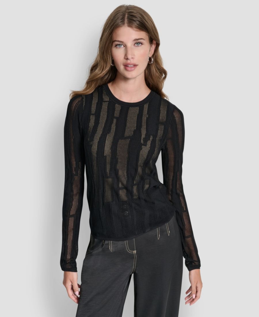 

Женский свитер с длинными рукавами, двухслойный, смешанной вязки DKNY, Black/travertine