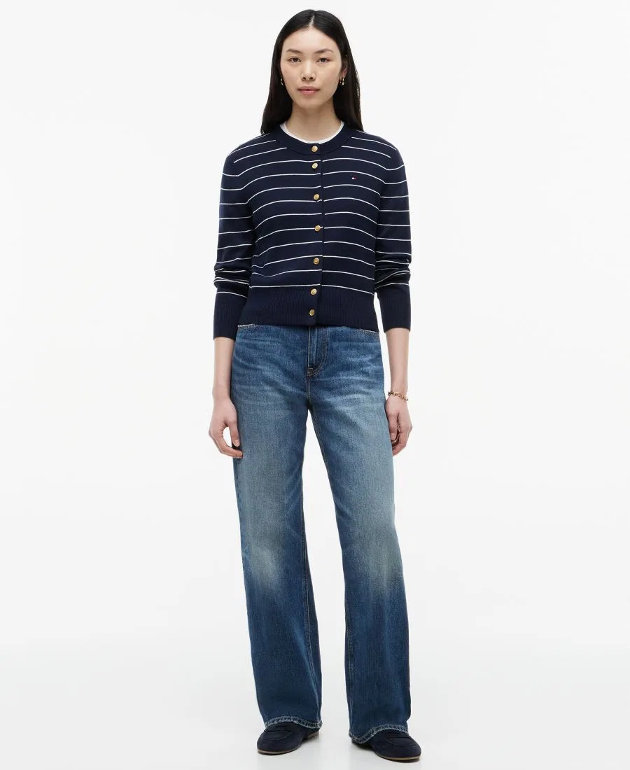 Кардиган женский с круглым вырезом, из хлопка Tommy Hilfiger, Fine Stripe Dark Night — фото 2