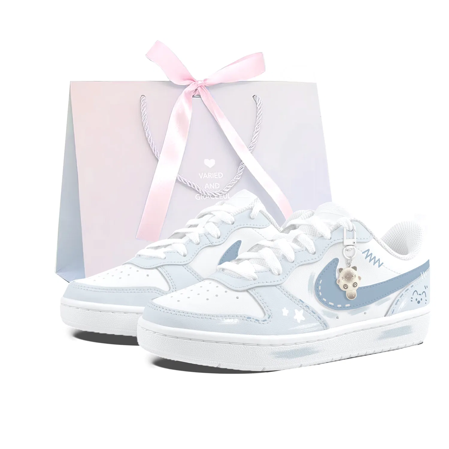 Детские кроссовки для скейтбординга с дизайном котенка Nike Court Borough 2, Ice Blue