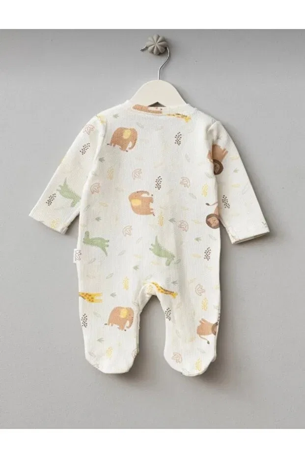 Детский комбинезон для девочек с принтом Giraffe patterned zippered baby romper Bebitof, Ecru — фото 2