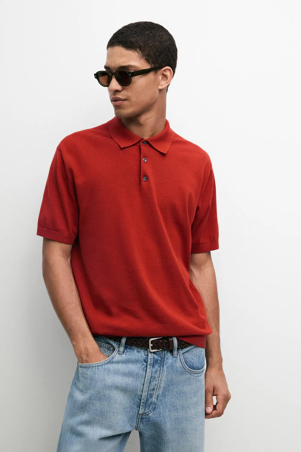 Поло Massimo Dutti 100% Cotton Knit, красный