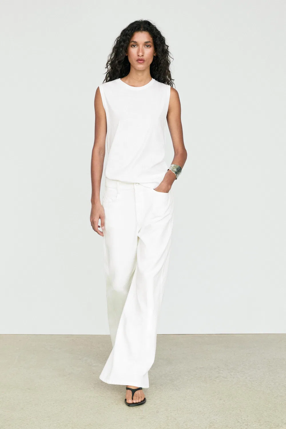 Топ Massimo Dutti 100% Cotton Sleeveless, белый