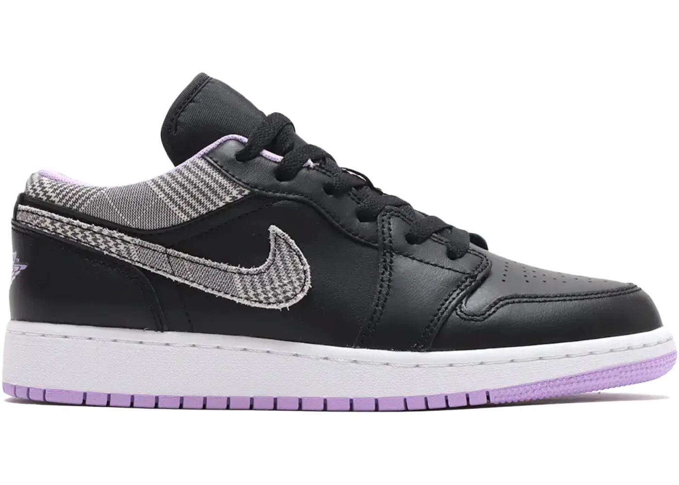 Детские кроссовки Lifestyle с принтом Air Jordan 1 Low Jordan, Black/Lilac/Metallic Silver/White