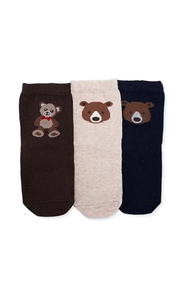 Детский комплект носков для мальчиков с принтом Bear Printed Ebebek Hello Baby, Brown Printed