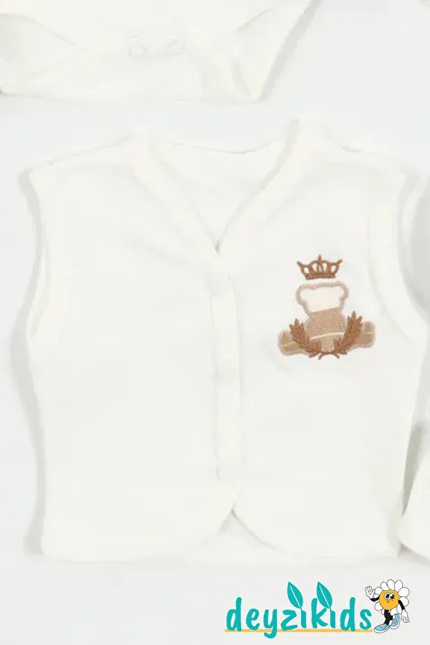 Детский комплект одежды для новорожденных хлопковый Crowned teddy bear and bow tie embroidered Deyzikids, Brown — фото 4