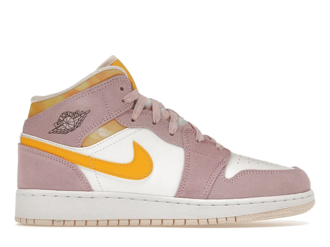 Детские кроссовки высокие с перфорированным носком Jordan 1 Mid SE, Light Arctic Pink/University Gold-White