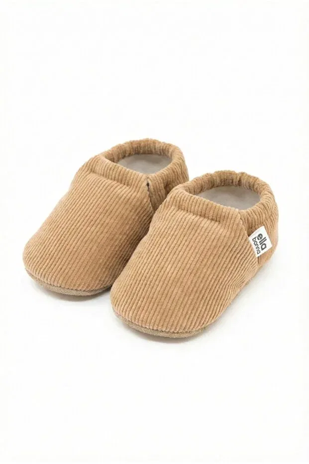 Детские пинетки из вельвета на шнуровке Ella Bonna, Tan Color