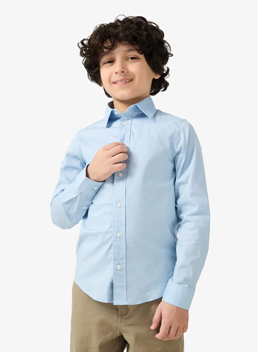 Рубашка хлопковая с длинным рукавом для мальчика Jack & Jones Junior, синяя