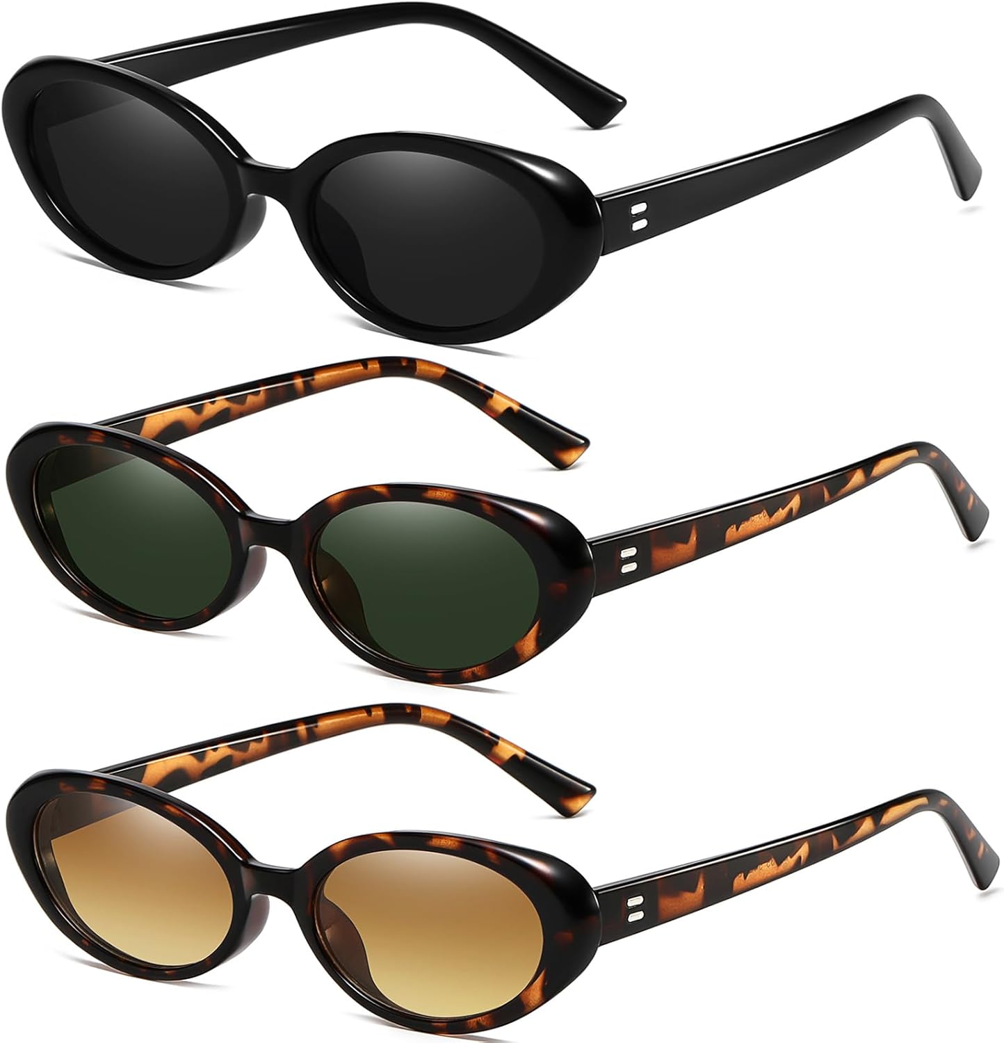 

Ретро овальные солнцезащитные очки для женщин и мужчин, модные маленькие овальные солнцезащитные очки в винтажном стиле 90-х Breaksun, 3 Pack (Black/Grey+ G15+ Brown Gradient)