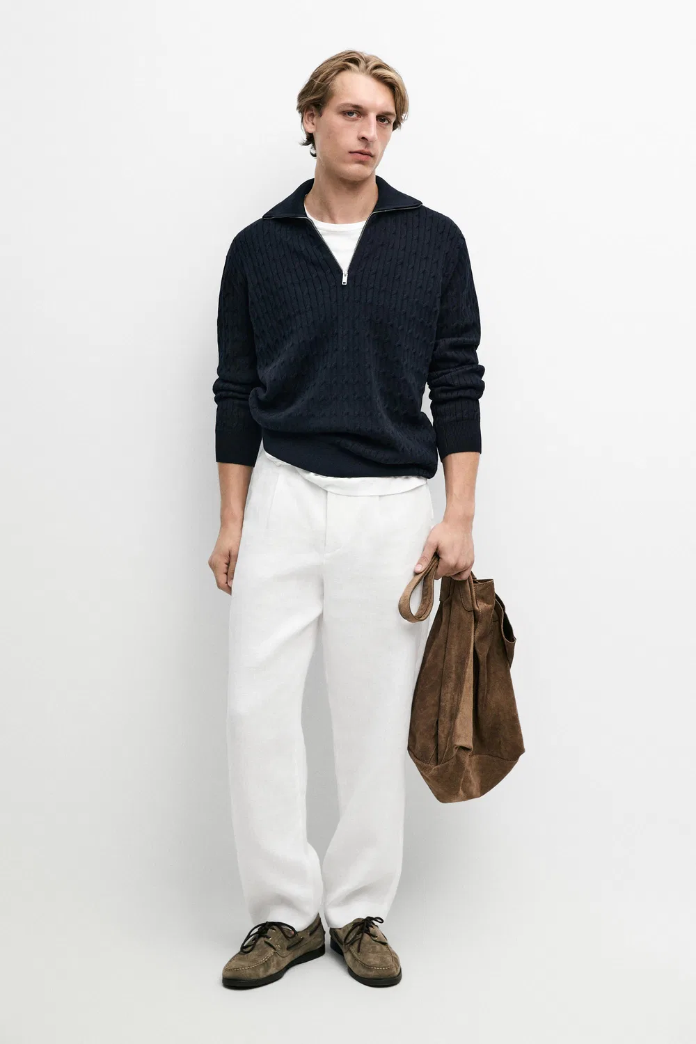 Свитер Massimo Dutti Mock Neck Knit Zip, темно-синий — фото 3