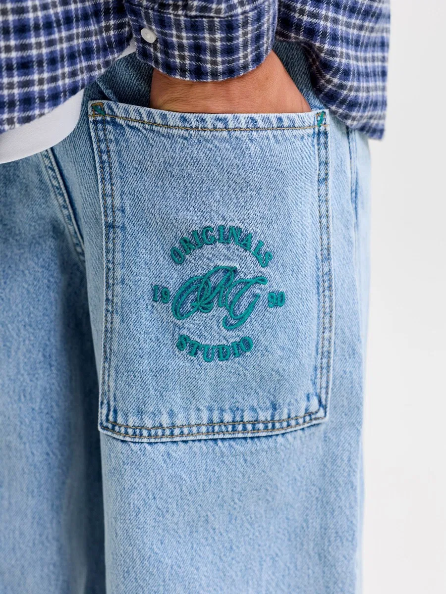 Джинсы Jack & Jones Junior Wide leg Jeans 'JJIDAVE JJJAX' светло-голубого цвета — фото 4