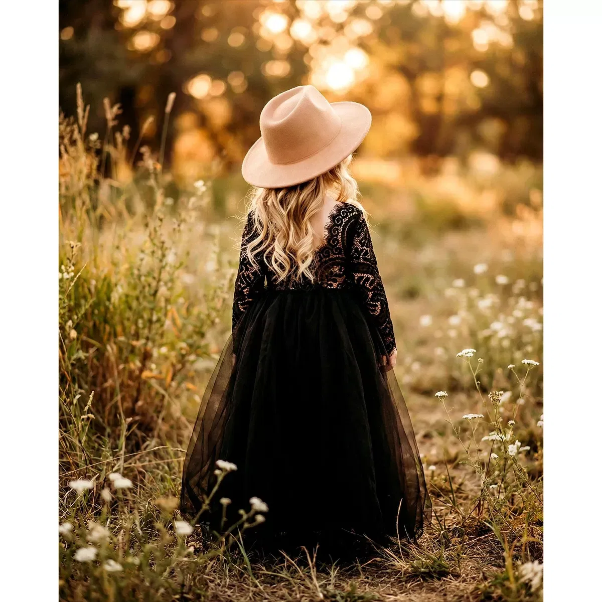 Детское платье-макси для девочек с кружевом Peony Lace Maxi Flower Girl 2bunnies, Black — фото 2