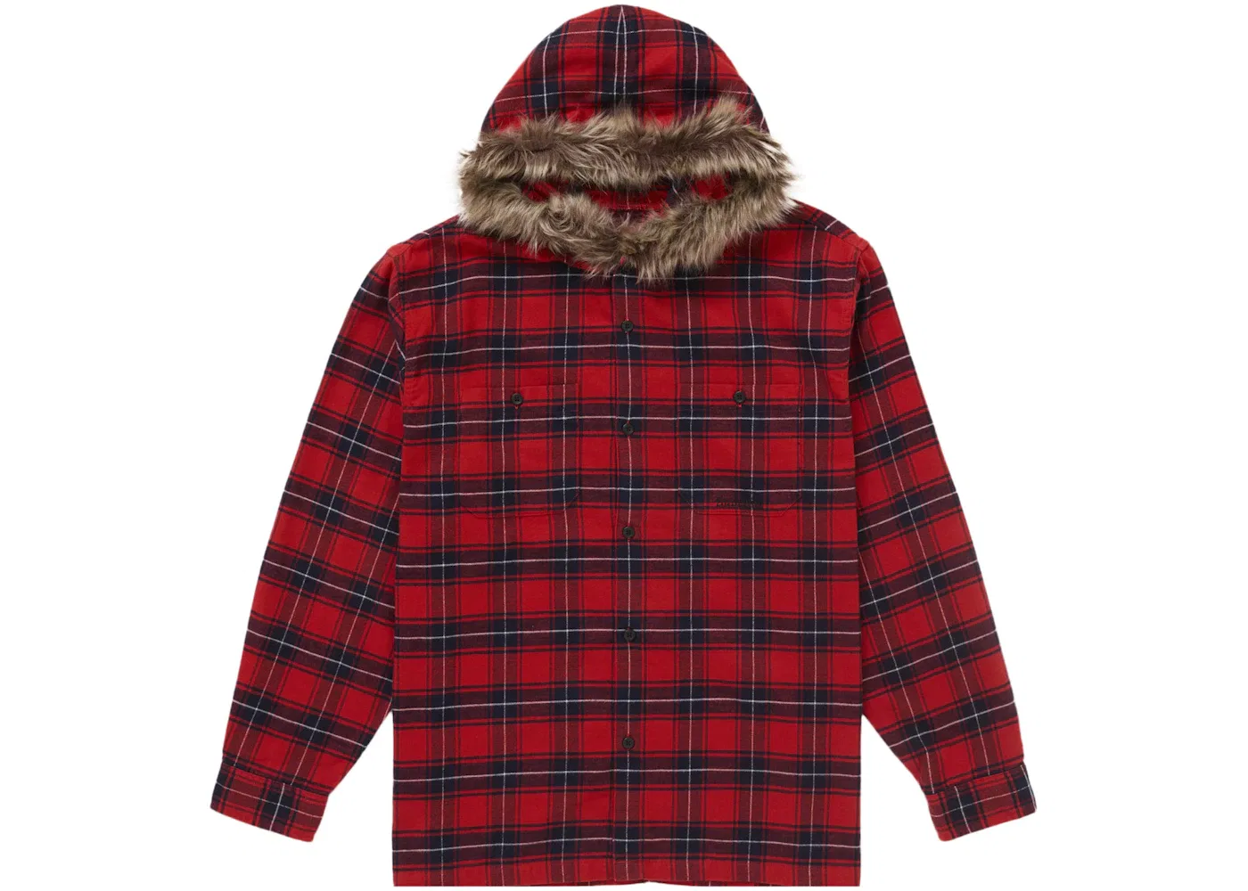 Мужская фланелевая рубашка с капюшоном и меховой отделкой Supreme, Red Plaid