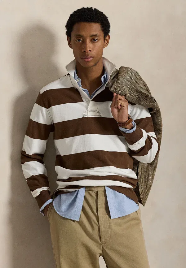 Рубашка поло хлопковая The Iconic Rugby Shirt, Polo Ralph Lauren, Pale Russet/Trophy Cream, кремовый — фото 4