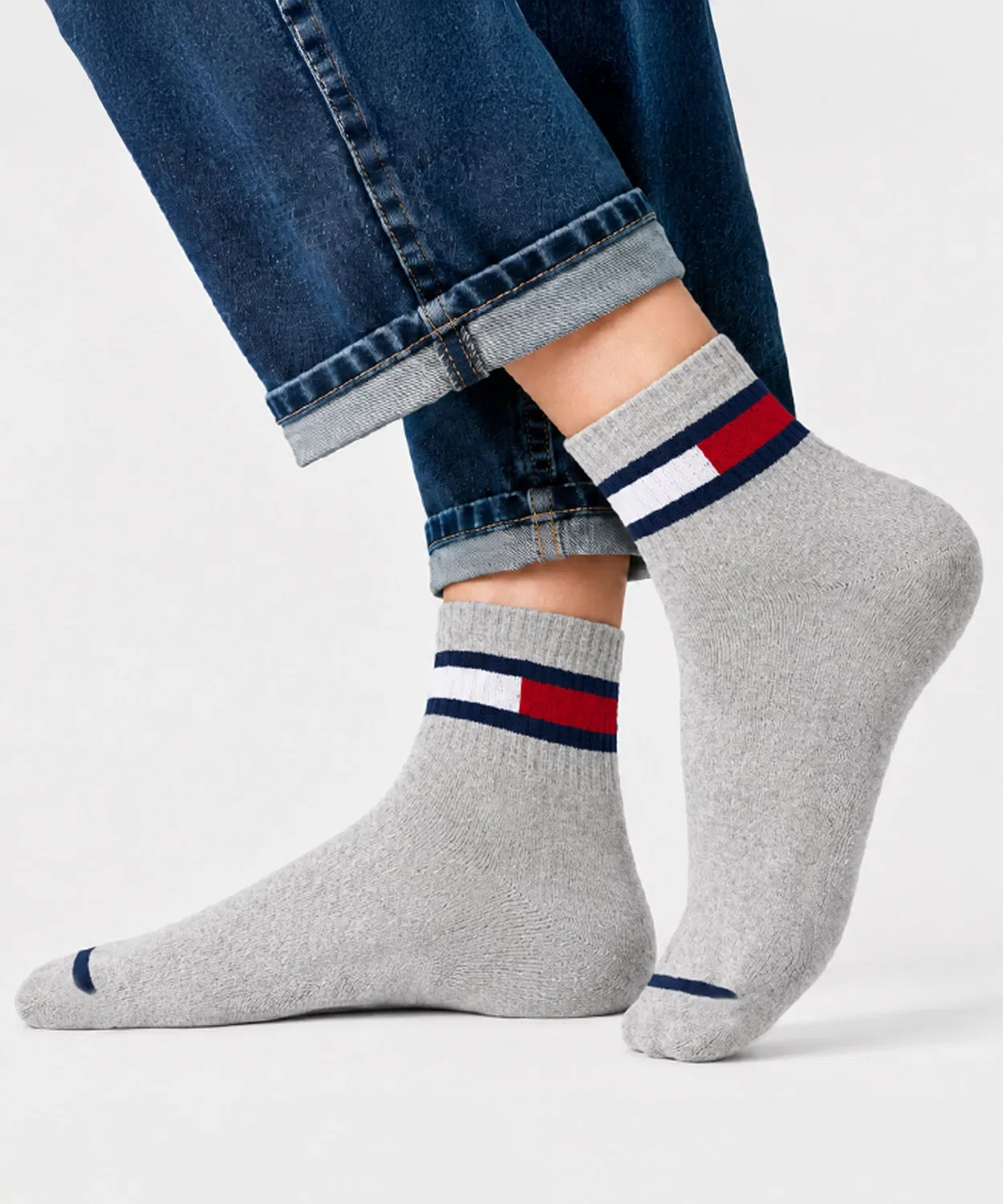 Женские носки с логотипом, комплект из 3 пар TOMMY HILFIGER, 23-25 см, White/Navy/Black — фото 3