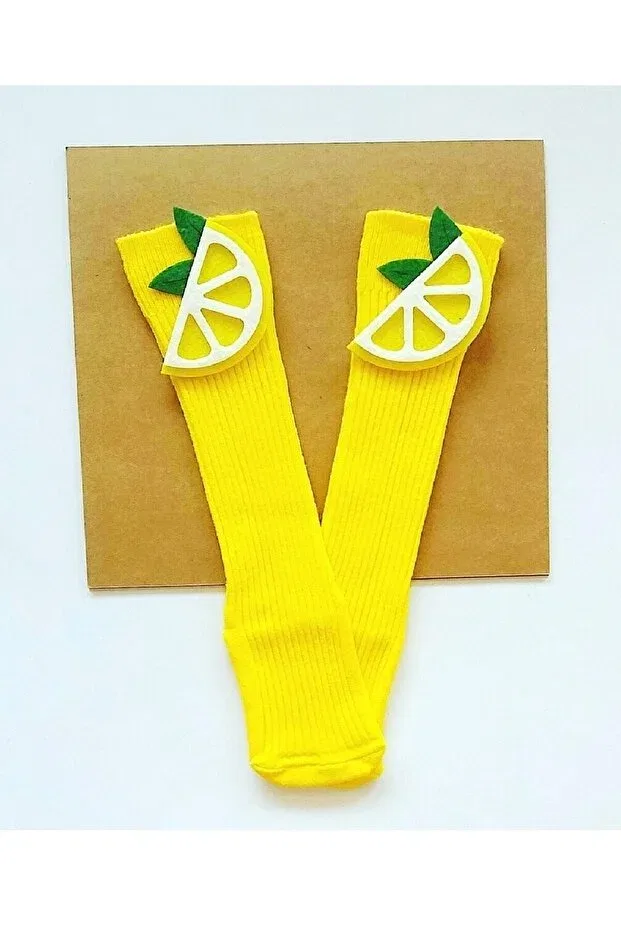 Детские носки для девочек с рисунком Lemon Felt Yellow Knee Socks Asa Bebek Çocuk, Sarı