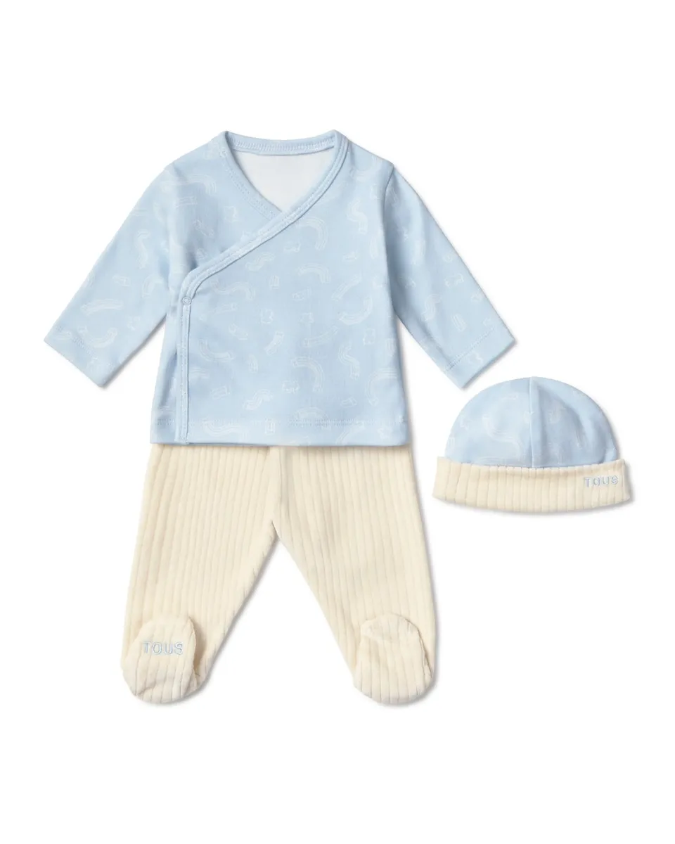 

Набор для новорожденного из хлопка с принтом и ребристой теплой распашонкой Tous, светло-голубой