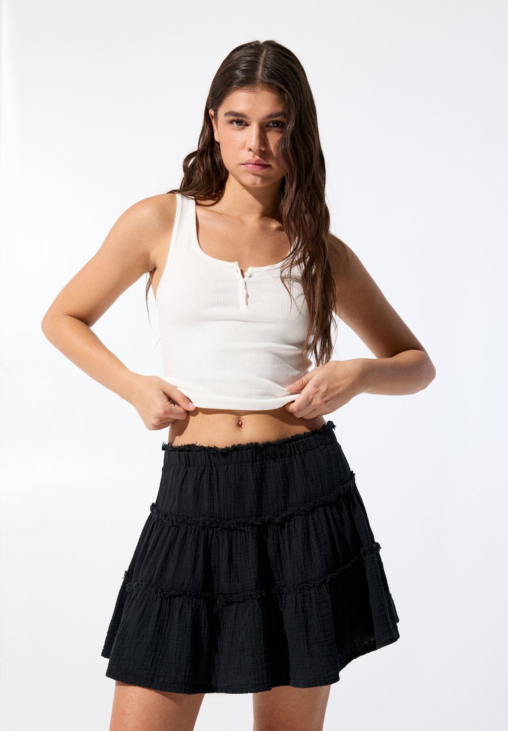 

Мини-юбка A-line skirt PULL&BEAR, черный