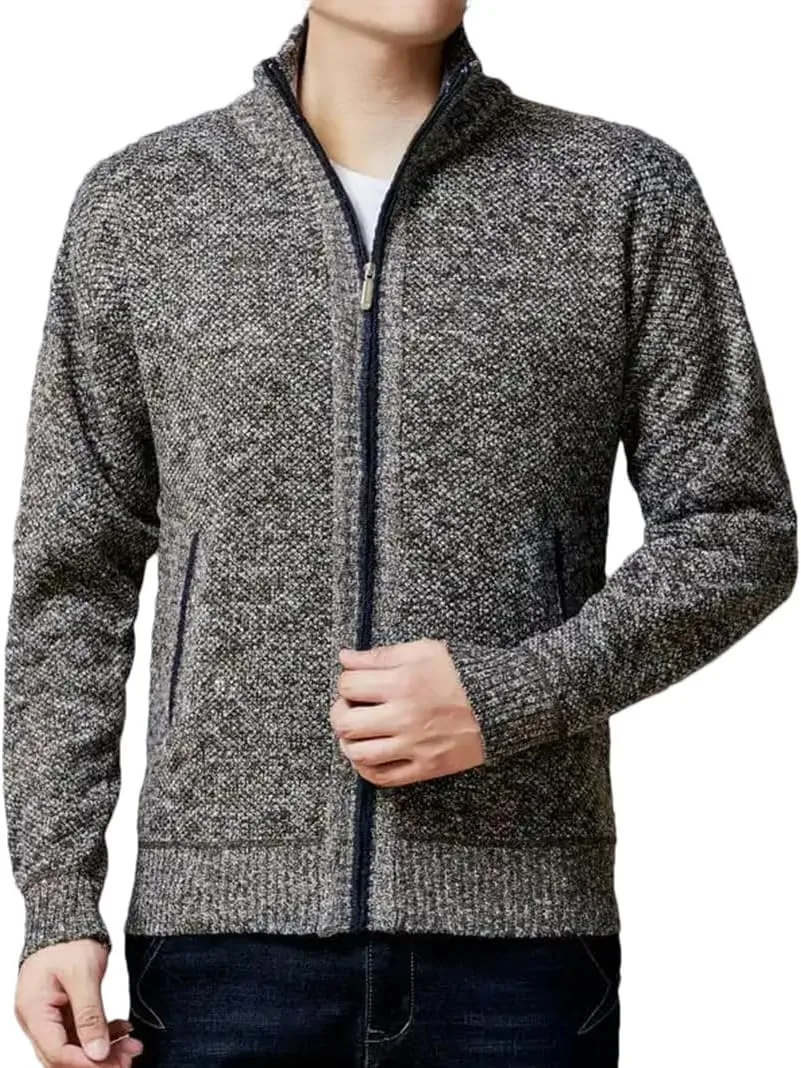 

Мужской кардиган с воротником-стойкой и длинными рукавами на молнии