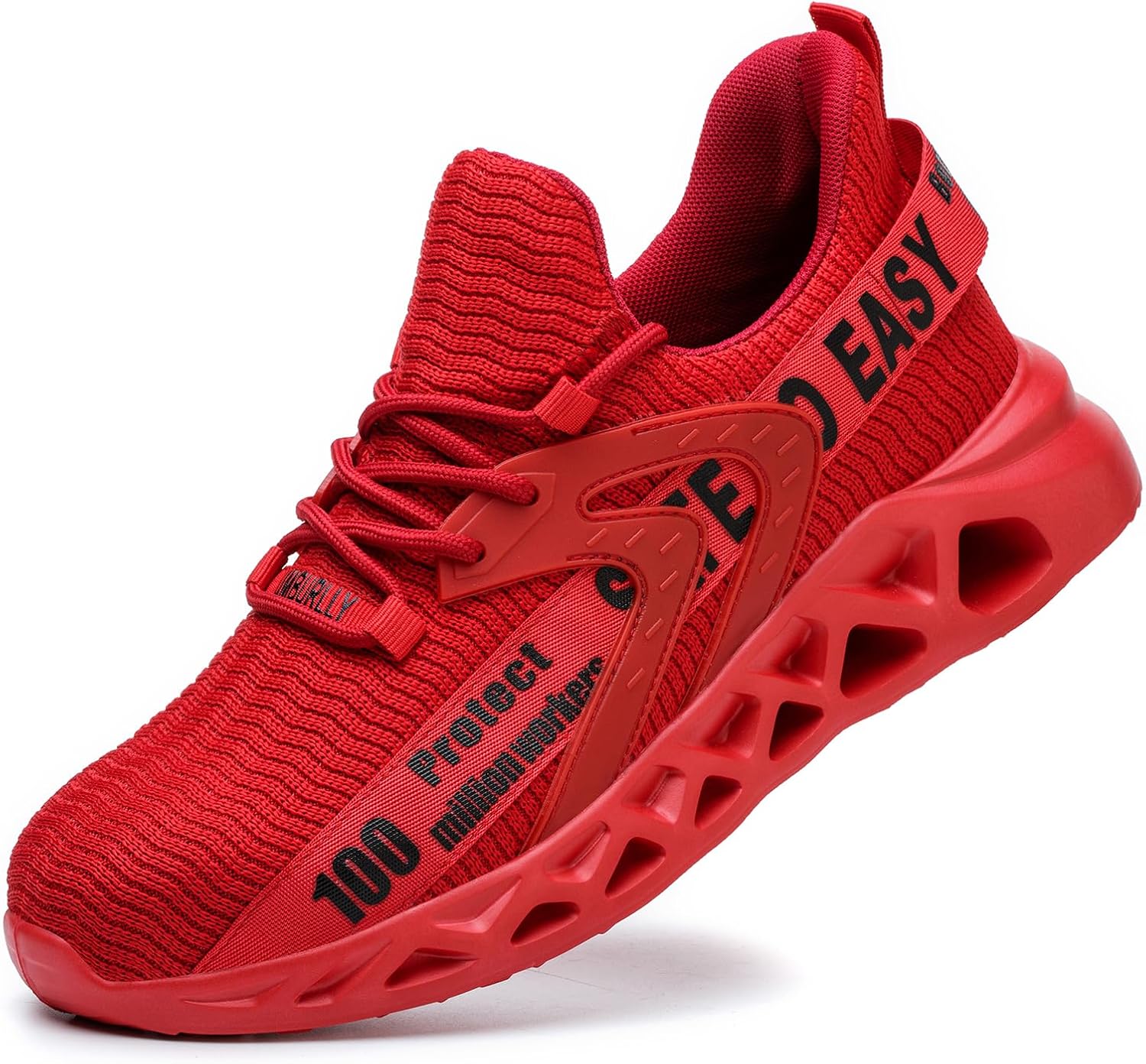 

Кроссовки с стальными носками Micoklinlin для мужчин, легкие и дышащие ботинки, защита от ударов и проколов, модные нескользящие туристические кроссовки, красный