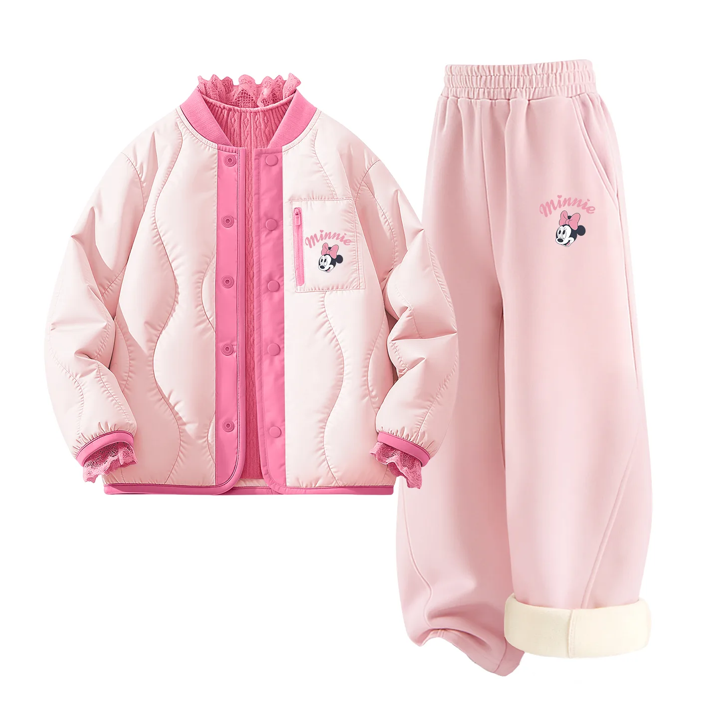 Детская повседневная спортивная футболка с круглым вырезом Disney, [Thickened and Fleece-Lined Three-Piece Set]Silicone Di-Lift K Firework Pink+Di-Lift K Lotus Pink+Solid Color Rose Red