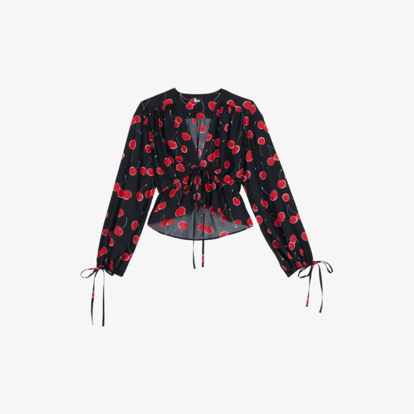 

Укороченный тканый топ с принтом Cherry-Print The Kooples, черный
