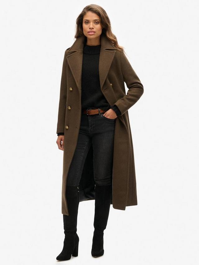 

Двубортное пальто из шерстяной смеси Superdry, Green Khaki