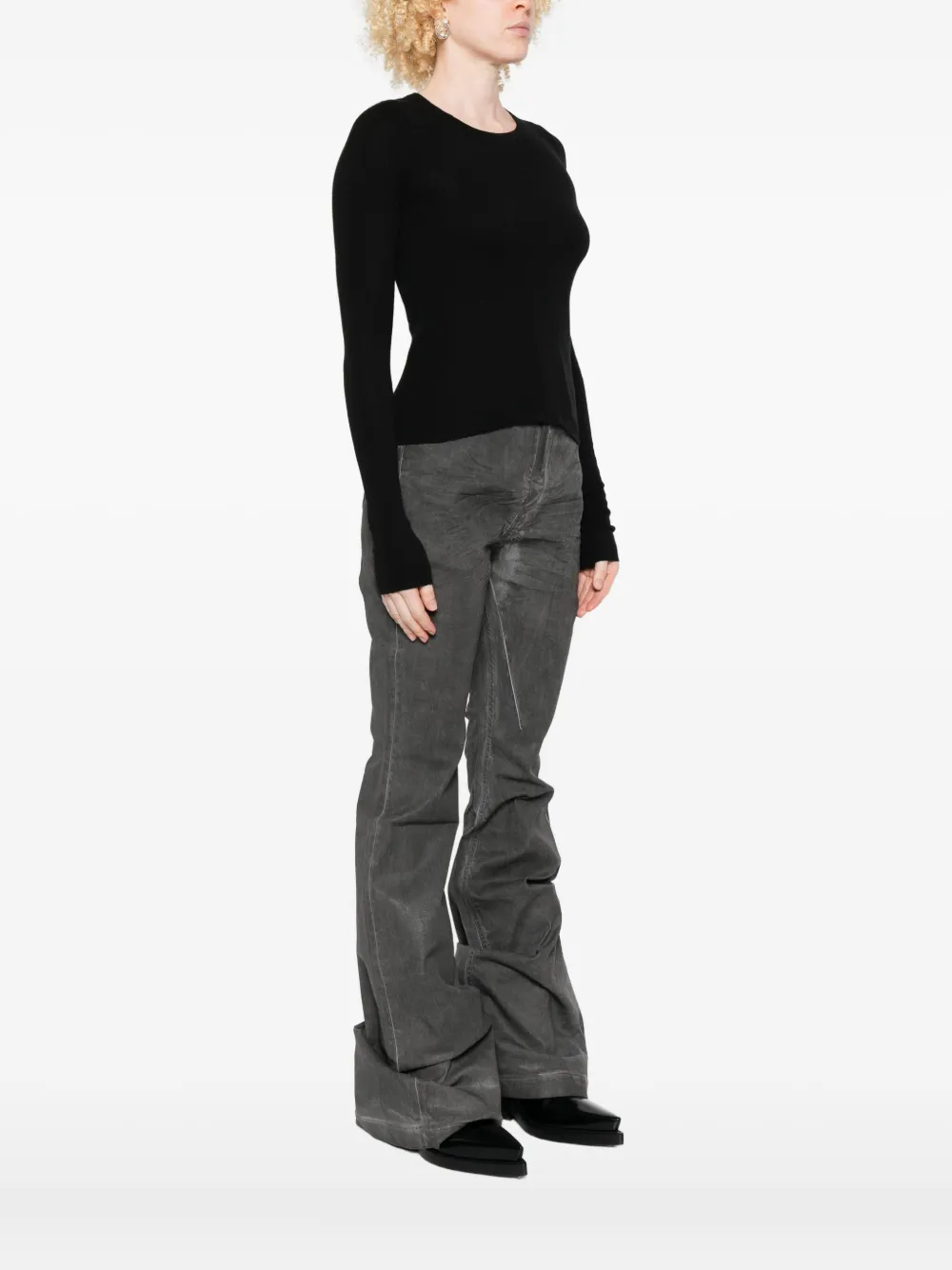 Топ с длинными рукавами и круглым вырезом Rick Owens, черный — фото 3