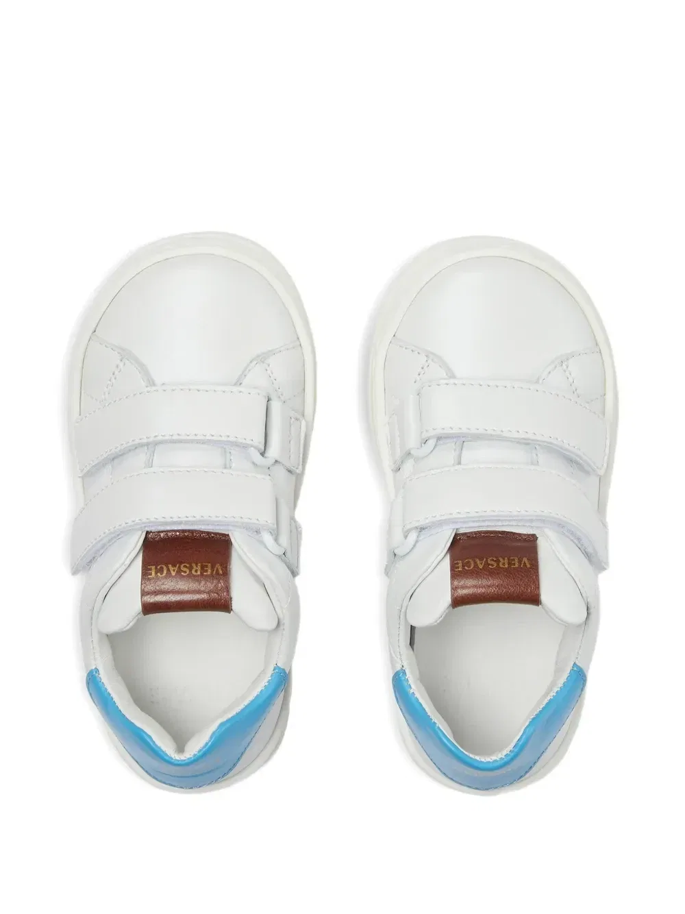Кроссовки из кожи с застежкой на липучке Versace Kids, белый — фото 3