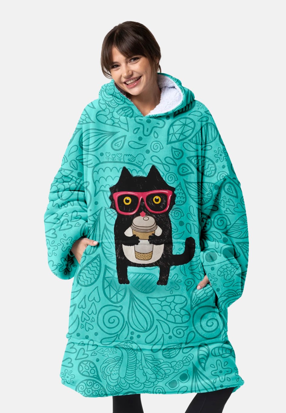 

Толстовка BLANKET COFFEE CAT - Hoodie Mr. GUGU & Miss GO, бирюзовый