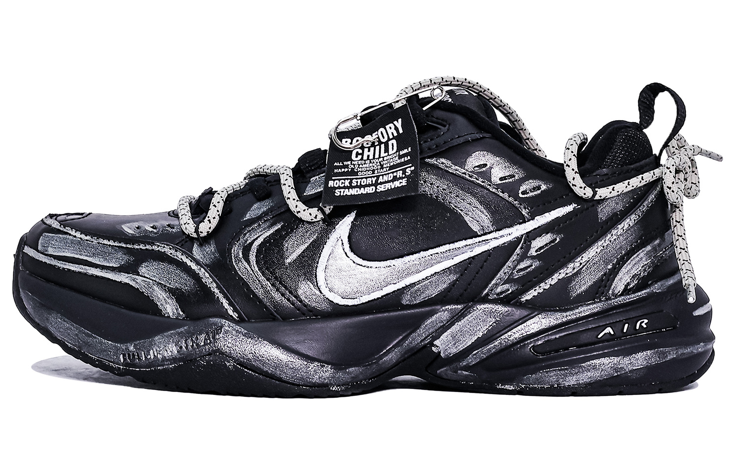 

Nike Air Monarch 4 устойчивые к истиранию увеличивающие высоту низкие массивные кроссовки Unisex черный серый