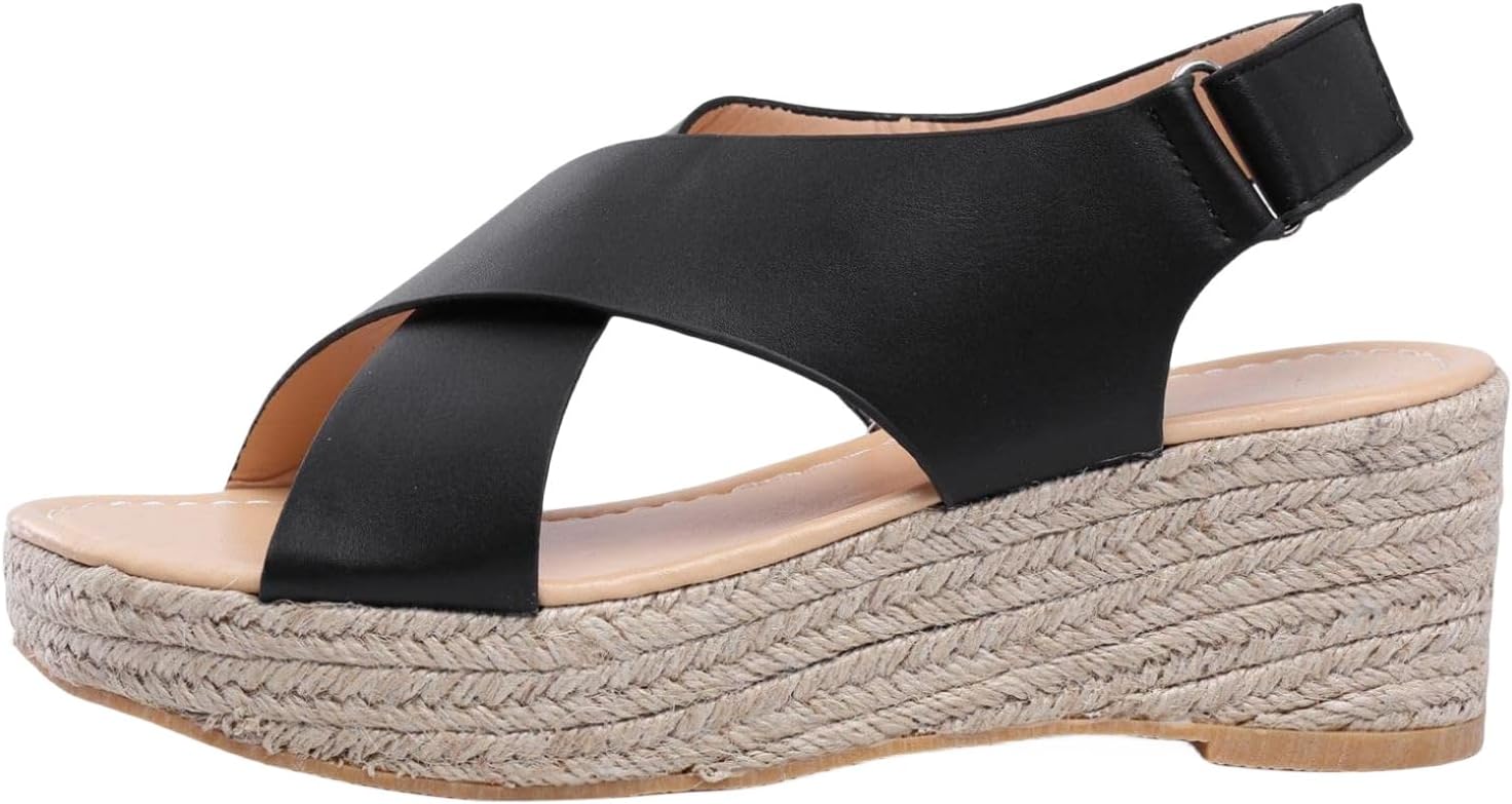 

Эспадрильи-сандалии для женщин с платформой и танкеткой, с перекрестными ремешками и открытым носком Generic, черный