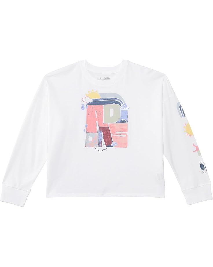 

Футболка adidas Kids Long Sleeve Waist Crew Neck Tee(Big Kid), белый