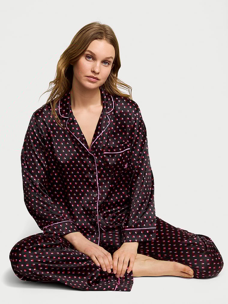 

Длинный пижамный комплект из глянцевого атласа Victoria'S Secret, черный