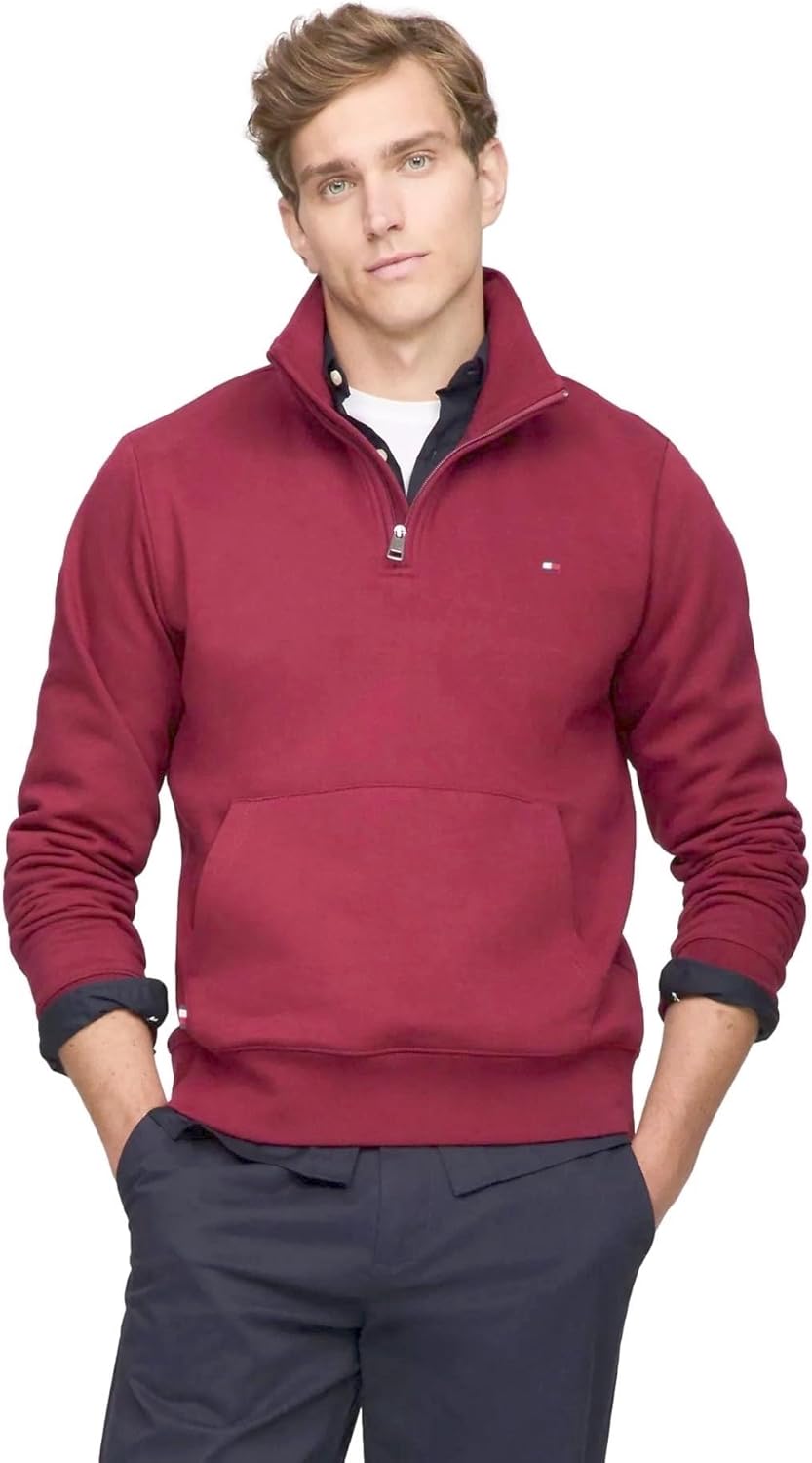 

Коллекция мужских толстовок с логотипом-знаменитостью TOMMY HILFIGER на молнии с застежкой на четверть оборота 2025 года, Rouge