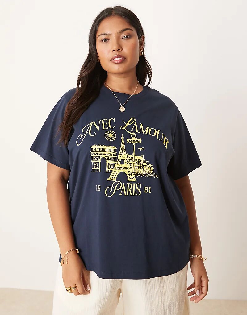 

Футболка ASOS DESIGN Curve классического кроя с принтом L'amour Paris темно-синего цвета Asos Curve