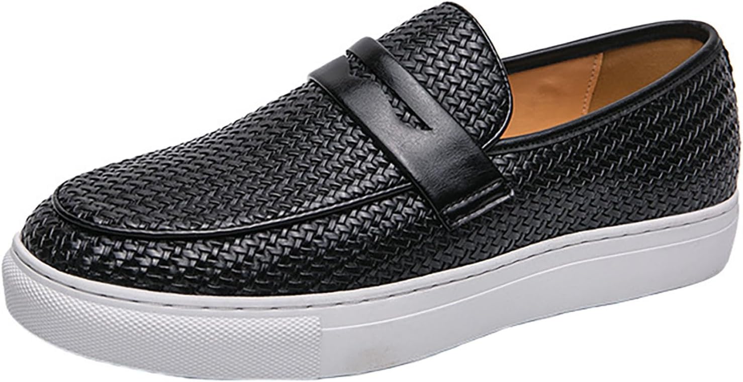 

Мужские лоферы на плоской подошве из плетеной кожи, винтажные, с круглым носком, слипоны, классические лоферы, удобная обувь для работы, бизнеса, свадеб, вечеринок и вождения Nxnbhsl, черный