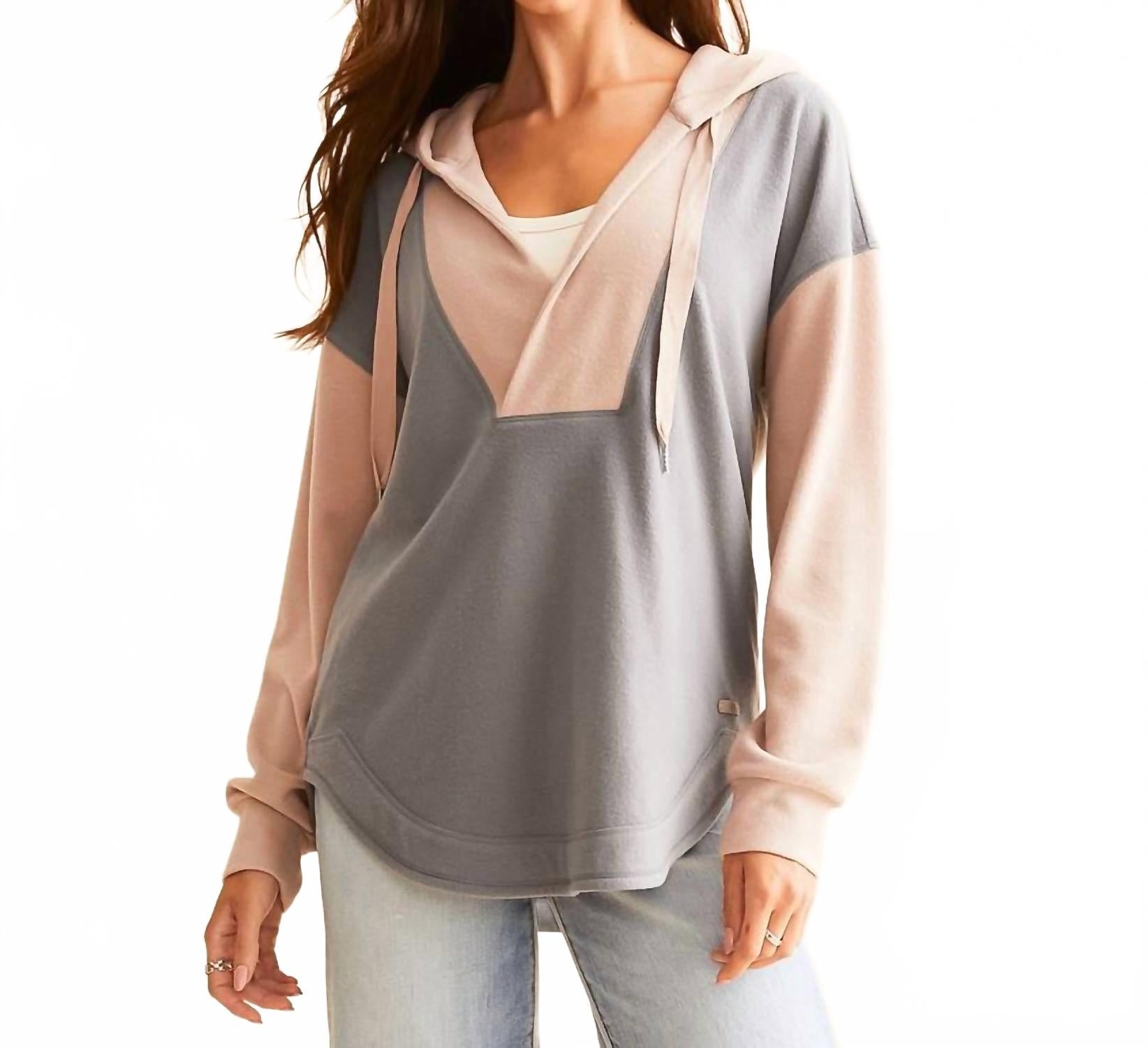 

Толстовка с капюшоном Colorblock серого цвета Hem & Thread, серый