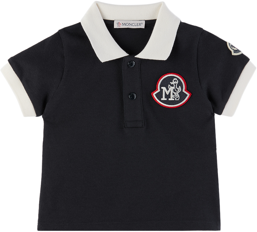 

Поло с детскими нашивками Moncler Enfant, темно-синий