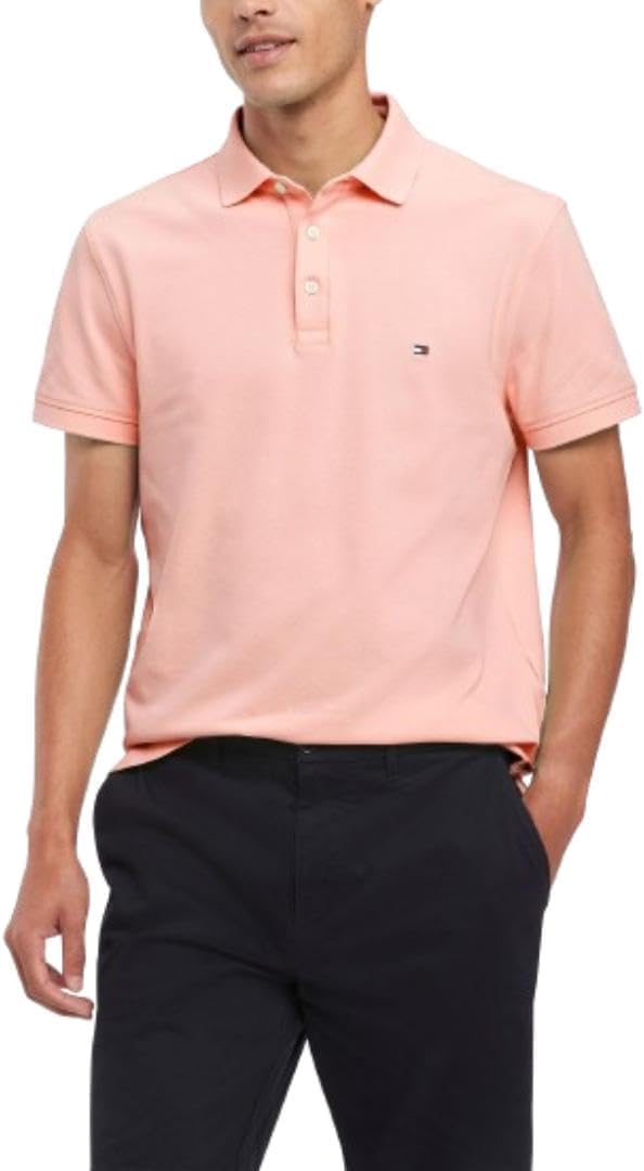 

Мужские рубашки поло с коротким рукавом Tommy Hilfiger облегающего кроя из эластичного органического хлопка пике, Teaberry Blossom