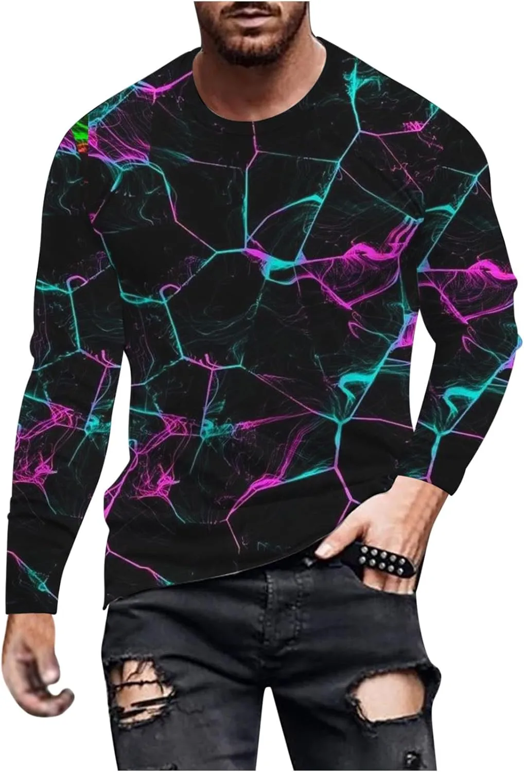 

Футболка с длинным рукавом Plus Size, 3D Printed, Slim Fit Zeiyignr