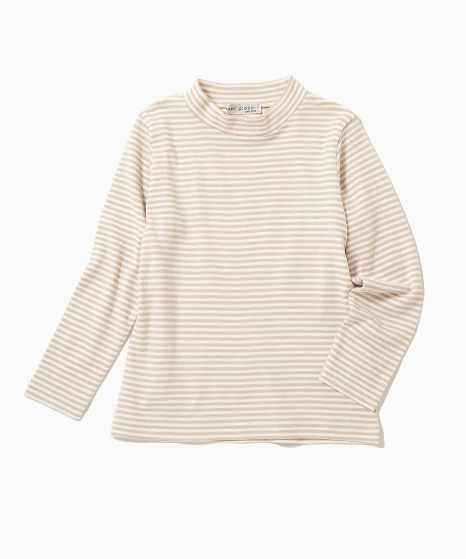 Простая футболка с высоким воротником Ever Closet, Beige stripes — фото 3