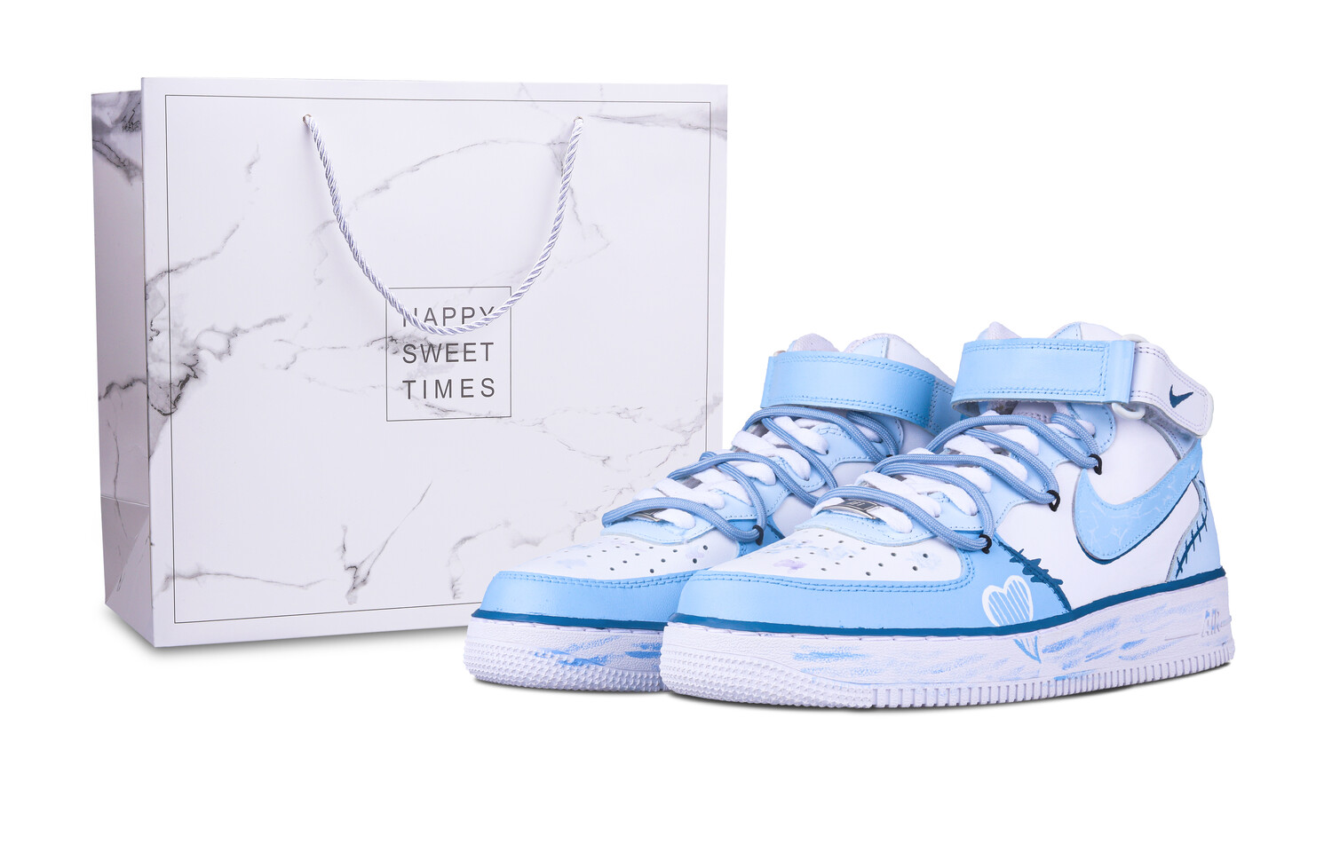 

Кроссовки Nike Air Force 1 Skateboarding Shoes Men Mid-top White, синий