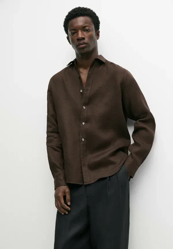 Рубашка из льна Massimo Dutti, темно-коричневый