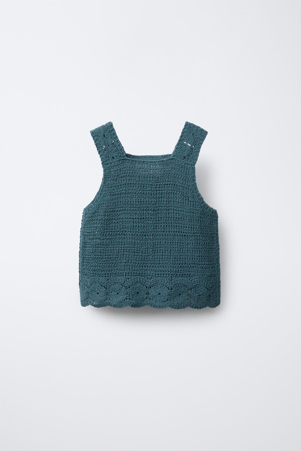 

Топ с цветочным рисунком, связанный крючком ZARA, цвет Duck blue